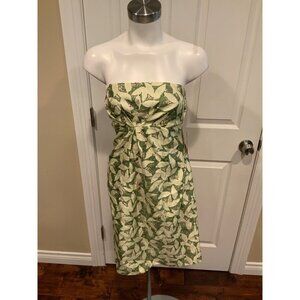 Tracy Reese Green Leaf Patterned Strapless Dress, Size 10